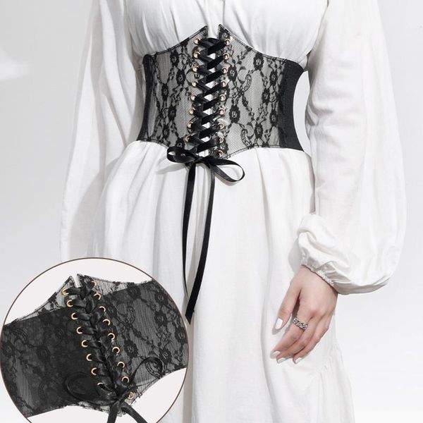 Ceintures noir Floral dentelle Corset large Nylon minceur corps pour femmes taille élastique ceinture dame Stretch façonnage ceinture ceintures