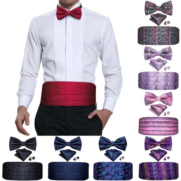 Cinturones Black Paisley Hombres Cummerbund Seda Floral Bow Tie Set Pocket Square Gemelos Formal Tuxedo Traje Accesorios Barry.Wang B-100 231012