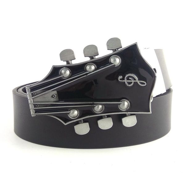 Cinturas Black Pu Cuero Men casual Cinturón con guitarra eeléctrica Cabeza