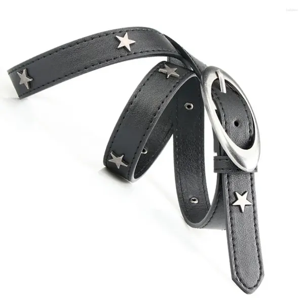 Cinturones Negro Punk Cinturón Estilo Luna Estrella Diseño Mujeres Ajustable Imitación Cuero Cintura Con Múltiples Agujeros Traje Para A