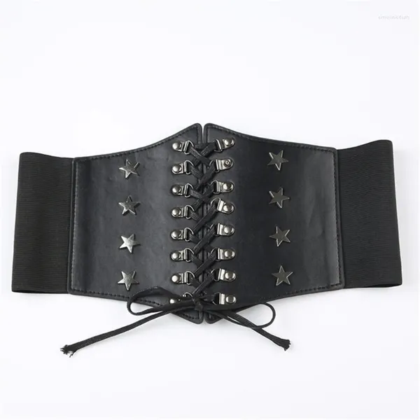 Cinturones Black Studded Star Wide Lace Up Corset Sexy Cintura Cinturón Underbust Bustier Mujeres Recortada Top Elástico