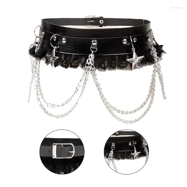 Ceintures chaînes de corps pour robe de danse sur scène, pour femmes et filles, large ceinture surdimensionnée en dentelle, Punk Star Charm