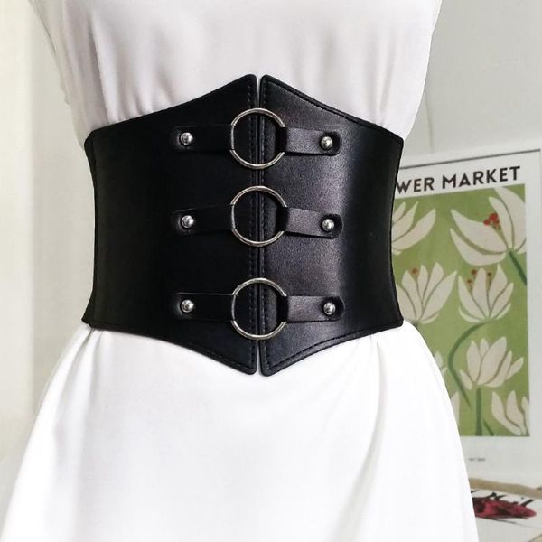 Ceintures Corps Boucle En Métal Corset Rivet Taille Haute Jupe Décorations Ceinture Large Sangle Élastique En Cuir PU Cummerbund