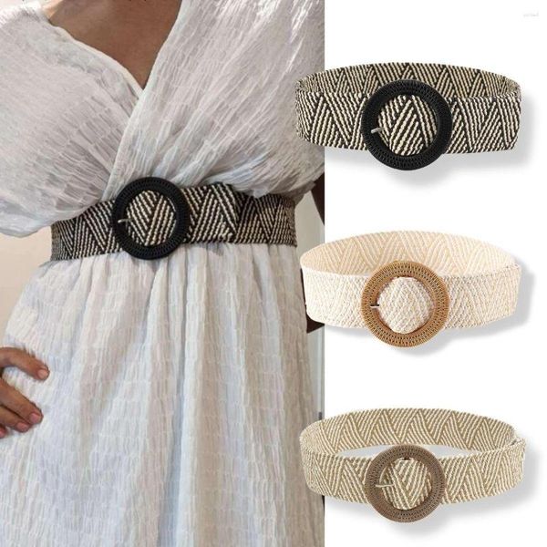 Ceintures bohémie femme rayée tressée ceinture d'été pp paille style plage large gaigne élastique sangle décoration de robe féminine