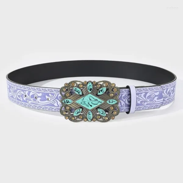 Ceintures Bohemian Belt for Men Women Turquoise Hollow Backle Taise ethnique Pin en relief accessoires vintage