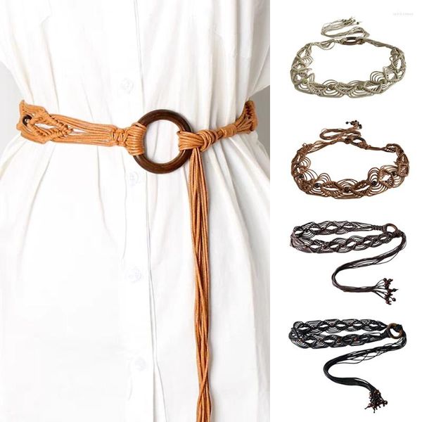 Ceintures Robe bohème pour femmes bernes de ceinture mince perles de cire de corde tissées