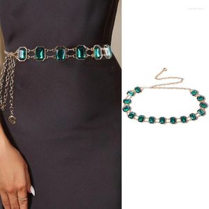 Ceintures bohème émeraude taille chaîne femmes robe de soirée ceinture chaînes en métal esthétique filles femme corps bijoux en gros