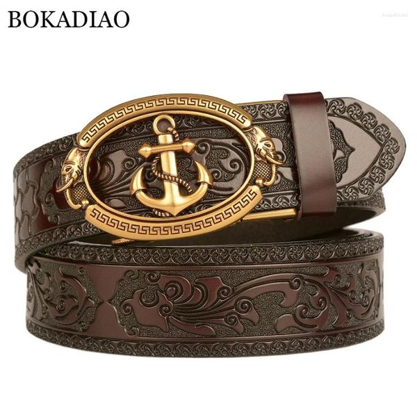 Ceintures BOKADIAO hommes ceinture en cuir véritable luxe or marine métal boucle automatique peau de vache pour jean ceinture mâle sangle noir