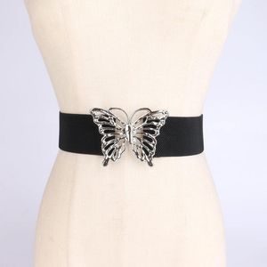 Ceintures papillon creuse boucle noire élastique dames'belts taille décorative multiples dimensions grand taille cèche pour femme robe chemise