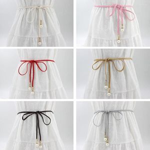 Riemen snoepkleuren vlechtgordel voor jurk dames stijl dunne taille ketting touw gevlochten grote parel feestdecoratie