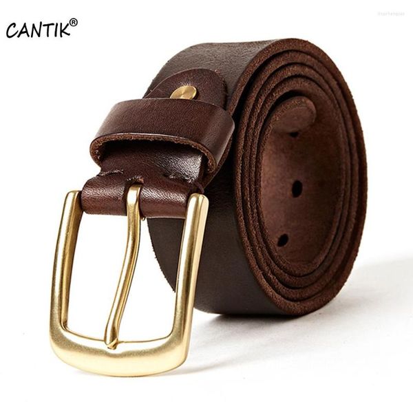 Cinturones CANTIK 2023 de alta calidad de cuero genuino de vaca pura estilos Retro hebilla de latón Jeans accesorios para hombres 10 años usados 2007