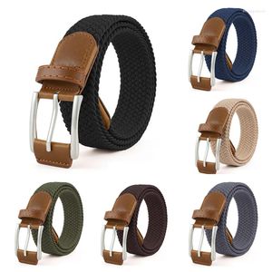 Cinturones Cinturón elástico trenzado de lona para mujeres Hombres Color sólido Hebilla de pin universal Tejido elástico Cintura Correa Jeans