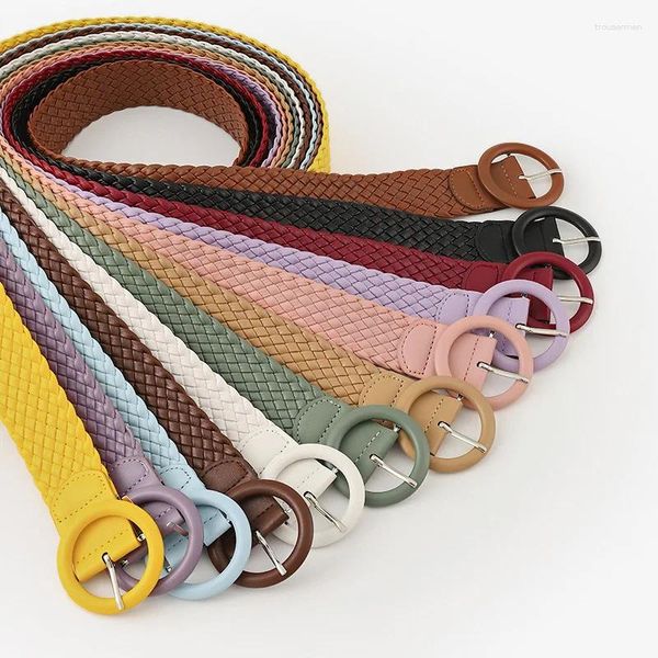 Cinturones casuales de punto de punto hebilla de cinturón simple tejido tejido elástico expandible estiramiento trenzado multicolor para hombres jeans mujeres