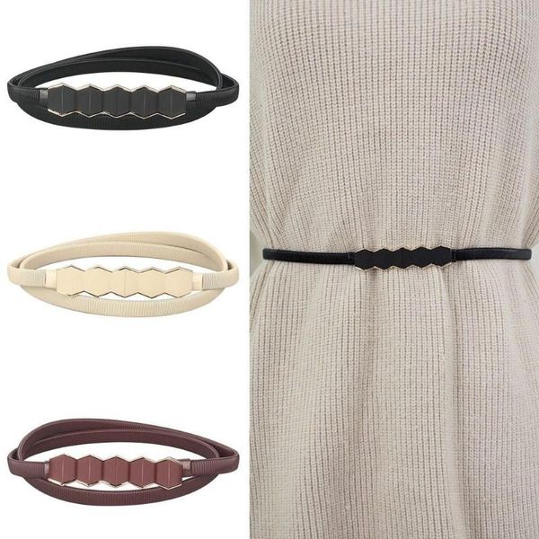 Cinturones elásticos informales elegantes geométricos, cinturón elástico de Metal, banda para la cintura del vientre, fajas para vestido de mujer, cinturilla delgada y delgada