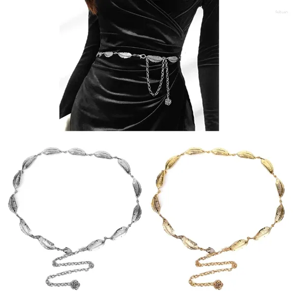 Ceintures chaîne ceinture pour femmes métal feuille taille réglable feuilles ceinture dames robe en gros