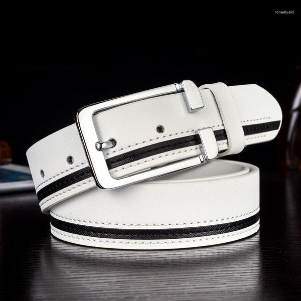 Cinturones de cuero de vaca clásico cinturón de negocios hombres correa de cintura masculina hebilla de cuero blanco genuino para pantalones banda ceinture