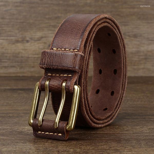 Ceintures Classique Ceinture De Travail En Cuir Robuste Double Dlawed Véritable Pour Hommes 3.8cm Homme Casual Rétro