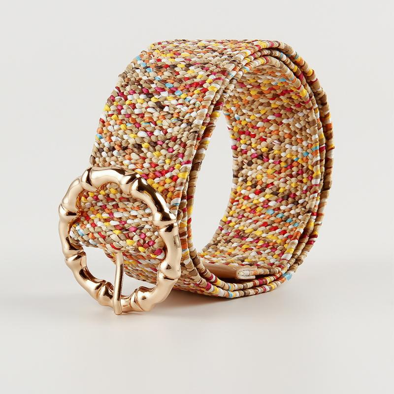 Cinture Colore PP Paglia per donna Abito alla moda Cintura con fibbia rotonda Cintura da donna gratuita Bohemian Dubai Lady AccessoriCinture