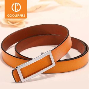 Ceintures coolherfire Nouveau créateur de ceinture dorée de la ceinture femelle skinny mince en cuir authentiques ceintures pour femmes habillent la ceinture lb016