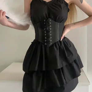 Riemen Corset Zwart Brede Pu Leer Punk Afslankende Body Voor Vrouwen Gothic Kleding Underbust Elastische Bustier Jurk Gordel