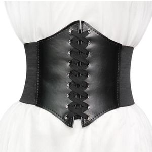 Ceinture corset large courroie de cuir PU cummerbunds sangle pour femmes élastiques serrées hautes taille minceur