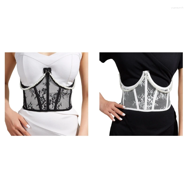 Belts Corset With Pearl Chain For Woman Nightclub Party Dress Body Shaping Girdle