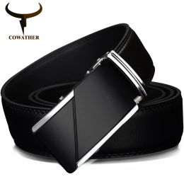 Ceintures Cowather vache en cuir véritable ceintures pour hommes de haute qualité mâle marque ceinture à cliquet automatique 1.25 "35mm de large 110130cm de Long