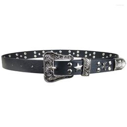 Cinturones cinturón de vaquero para mujer moda remache ancho estilo gótico hebilla de Pin pantalones vaqueros para adultos accesorios femeninos