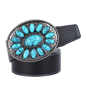 Riemen Cowboyriem Western Leer Met Boheemse Imitatie Turquoise Gesp Zwart Bruin2317