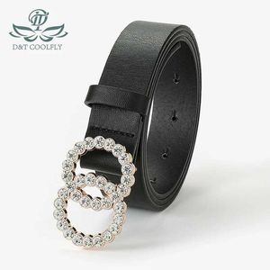 Riemen d t 2021 Nieuwe dames dubbele ring diamant decoratieve gesp pu lederen materiaal dames casual stijl elegante taistc240410