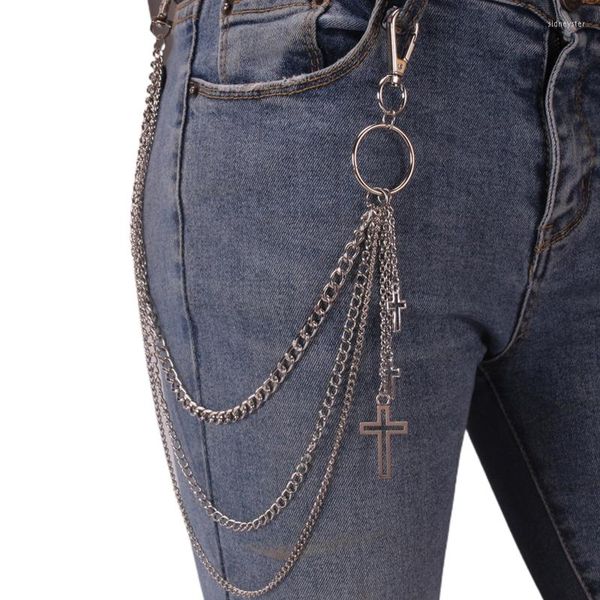 Ceintures D0LF jupes pantalon chaîne Goth multicouche chaînes étoile croix forme pendentif taille portefeuille poche pour femmes hommes fille