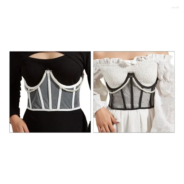 Ceintures Dainty Girls Corset avec Dangle Pearl Chain Femme Lace Lift Up Mascarade Party Taille Seal Top Minceur Wrap