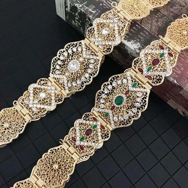 Cinturones Delicado estilo marroquí Cinturón de tamaño pequeño con incrustaciones de diamantes de imitación para damas Cintura Cadena Cuerpo Vientre Longitud ajustable