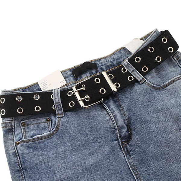 Cinturones diseño Harajuku cintura ancha lona Web doble ojal agujero hebilla cinturón mujer hombre cintura Correa para mujeres hombres JeansBelts