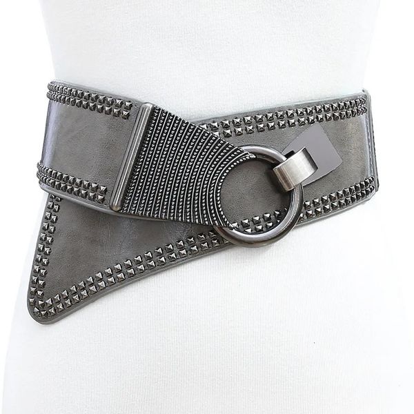 Ceintures Design Punk Style Rivet diagonale ceinture élastique personnalisé polyvalent taille large pour femmes vêtements accessoires 231115