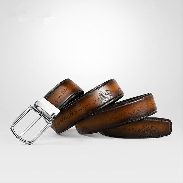 Cinturones Diseñador Marca Hombres Cinturón Italiano Cuero genuino Letra hecha a mano Vintage Estilo europeo y americano Correa para caballeros
