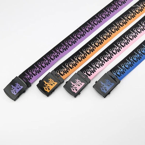 Cinturones Diseñador Harajuku Casual Flame Belt para mujer Moda Hip Hop Edición coreana Moda Hombres Lienzo Accesorios personalizados