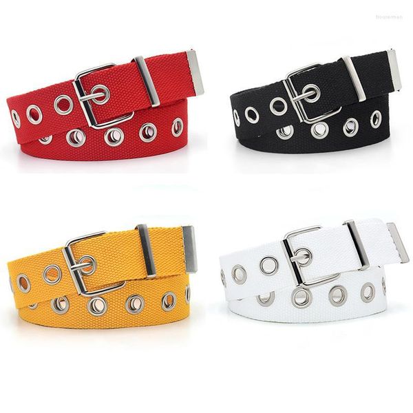 Cinturones Diseñador Harajuku Largo Ancho Negro Blanco Rojo Amarillo Lienzo Web Cinturón Mujeres Hombres Casual Grommet Metal Hebilla Correa BeltsBelts