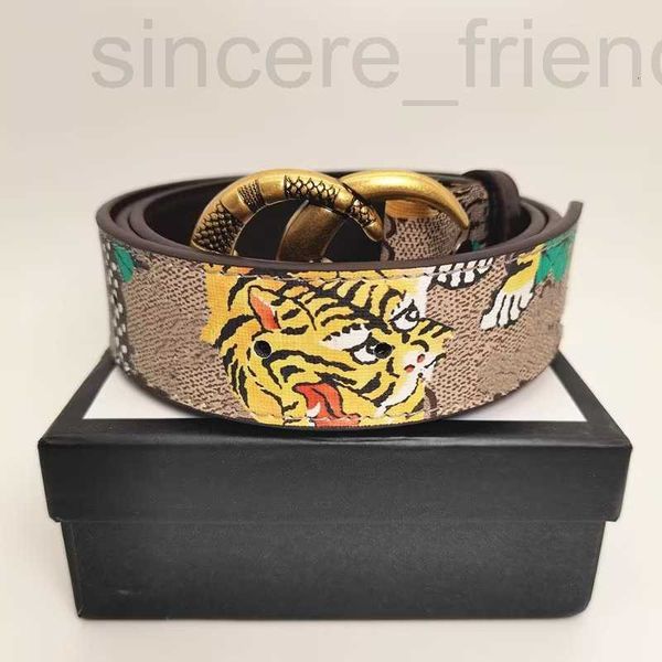 Cinturas Diseñador Diseñador de diseñador Belt Fashion Luxury Gold Buckle Tiger Impresión de cuero con estampado Doble con caja de regalo blanca Tamaño 95-125 cm 5Upq