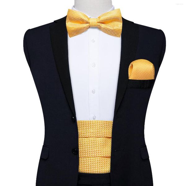 Cinturones DiBanGu, fajín a cuadros amarillos para hombre, cinturones elásticos a la moda para fiesta de boda, cinturón ancho Formal con lazo preatado, gemelos