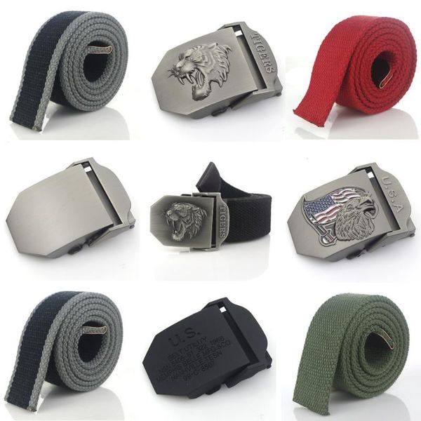 Ceintures diy hommes ceinture toile longue sangle alliage boucle crâne lettre animale lettre de style décontracté accessoires