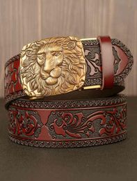 Cinturones Domineering Head Male Lion Hebilla Automática Men039s Real Leisure Patrón de hierba Tang Fashion6119854