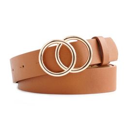 Cinturones Cinturón con hebilla de doble círculo para mujer O-ring Faux Leather Alloy Leisure Acc303a