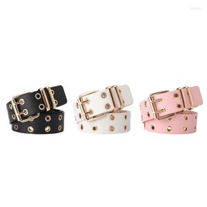 Ceintures Double œillet Punk ceinture Rock oeillet avec 2 trous gothique broche boucle mode PU cuir creux pour pantalons Jeans femmes hommes