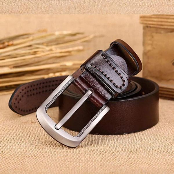 Ceintures Ceinture habillée pour hommes Boucle ardillon en cuir de vachette perforée unique Sangle en cuir pour hommes