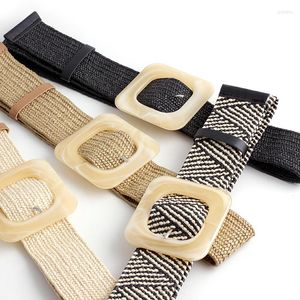 Ceintures robe chemise ceintures décoratives fausse paille tissée sangle de taille tressée large ceinture ronde bambou boucle Vintage