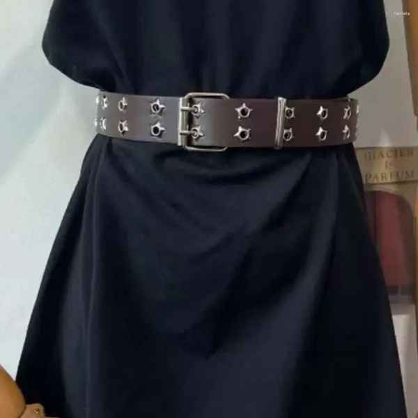 Ceintures robes à double boutonnage pour homme large côté boucle en métal femmes ceinture ceinture sangle coréenne trou d'œillet
