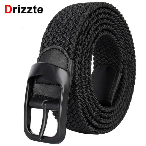 Cinturones Drizzte Plus Size 100-190cm 190cm 63'' 67'' 71'' Cinturón elástico trenzado negro largo Hebilla de metal para hombre para hombre grande y alto W0317