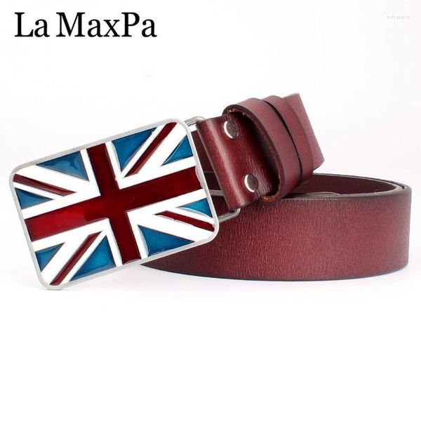 Cinturones Drop Fashion Belt Been Mujeres Generación de cuero genuina Británica Hebilla Unión Jack Wistand Corbales de regalo Forb22