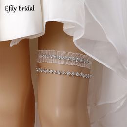 Ceintures Efily Jarretière de mariage Bijoux Argent Couleur Cristal Mariée Dentelle Jarretière Bretelles pour robes de soirée Cadeau de demoiselle d'honneur 230831